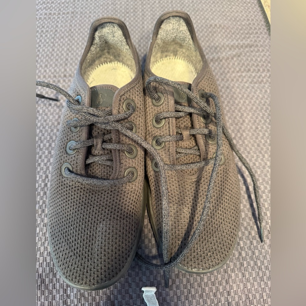 Allbirds, dark gray tennis shoe. Size 9. Missing insoles.